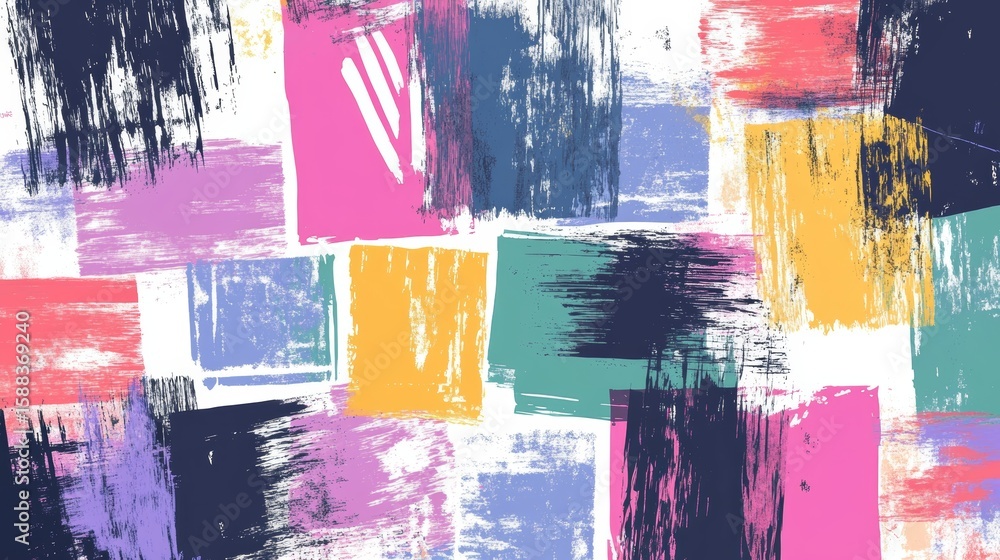 Aufkleber energetic background of diverse brush strokes and rectangular shapes overlapping