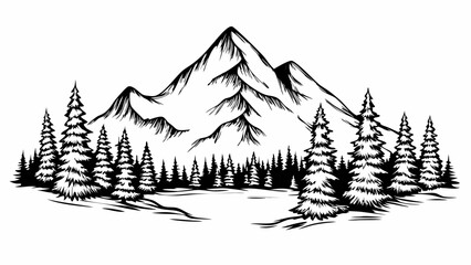 Mountain Landscape Silhouette with Pine Trees Vector Art
