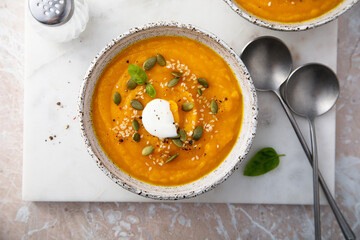 Traditional pumpkin soup with seeds