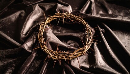 Crown of Thorns on Velvet Cloth, A Symbolic Representation of Sacrifice and Suffering