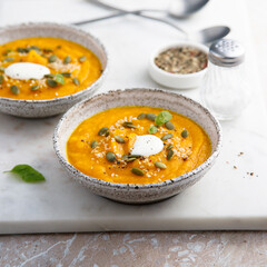 Traditional pumpkin soup with seeds