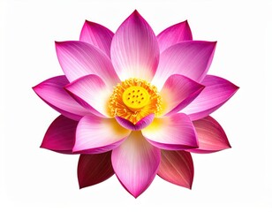 Pink Lotus Flower with Yellow Stamen Close Up View on White Background
