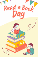 Read a Book Day illustration with children and books 