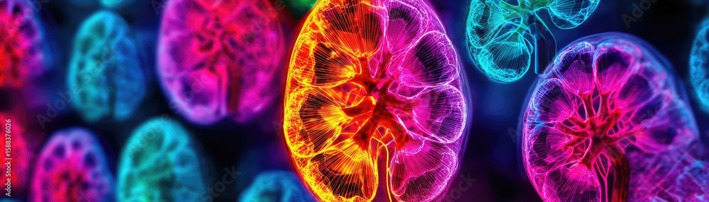 Poster renal data with scan concept. colorful abstract representation of brain activity.