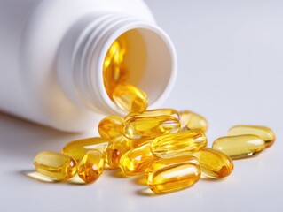 Vitamins capsules spilled out from a bottle