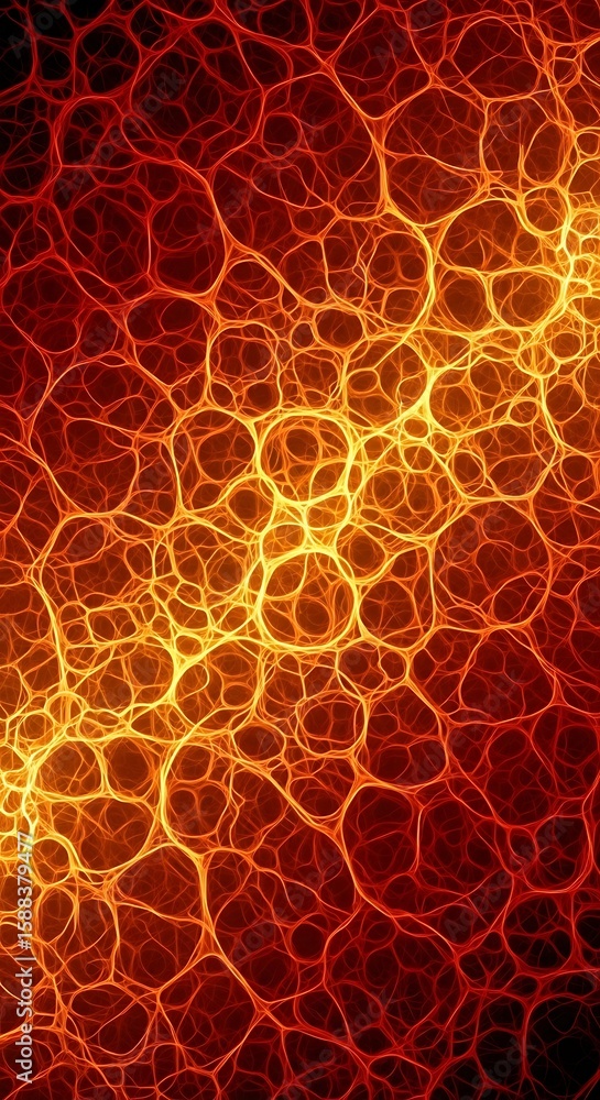 Poster abstract cellular network of fiery orange and red glowing structures texture