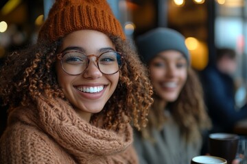 Cheerful business partners having a meeting at a caf, discussing ideas over coffee in a relaxed yet productive environment, Generative AI