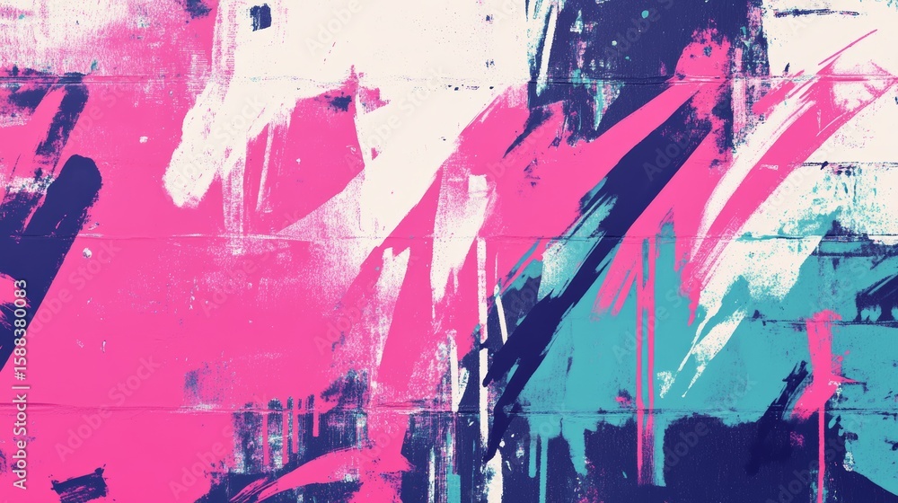 Poster abstract brush strokes on a textured background, vibrant colors creating a dynamic visual experience