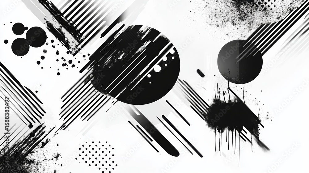Poster dynamic interplay of shapes and lines in minimalist monochromatic composition