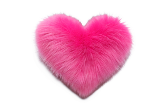 A soft pink fluffy fur heart isolated on a transparent background