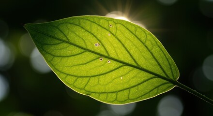 Backlit Green Leaf Texture with Sunburst