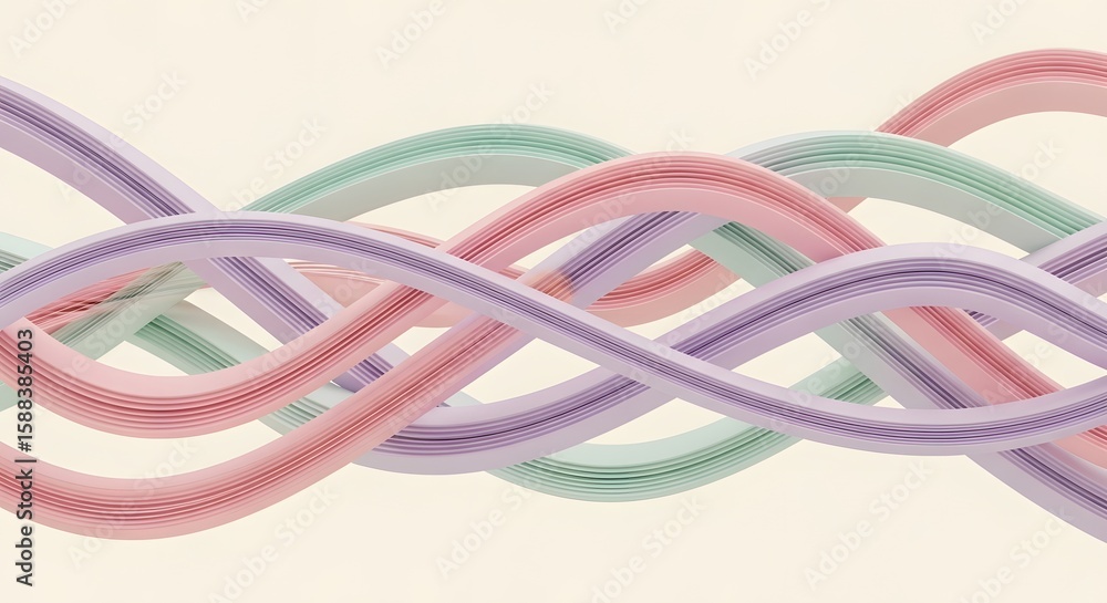Poster pastel colored paper strips creating wave like patterns design