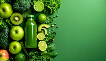 Vibrant green smoothie ingredients create refreshing healthy drink flat lay