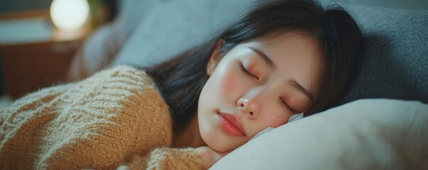 Sick day at home, Asian woman experiencing a runny nose and common cold, resting on the couch with tissues nearby, Generative AI