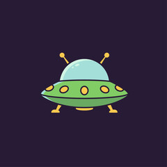 Cartoon illustration of a flying saucer against a dark background.