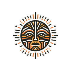 A tribal mask representing sunrise, with radiant lines