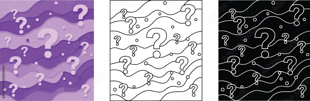 Poster question mark pattern background design with purple color and black and white variations for web des