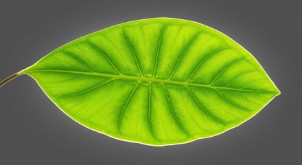 Close-up of Elephant Ear Plant Leaf Against Gray Background