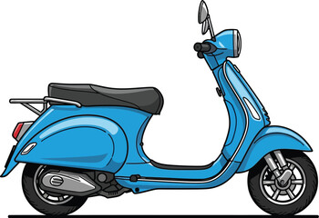 A captivating cartoon rendering presents a classic, stylish blue scooter, perfect for transportation and urban adventures.