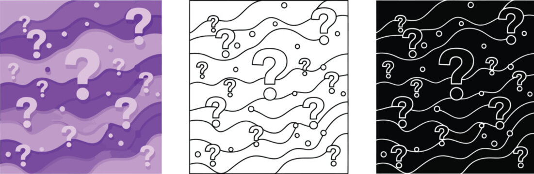 Question mark pattern background design with purple color and black and white variations for web design use editable