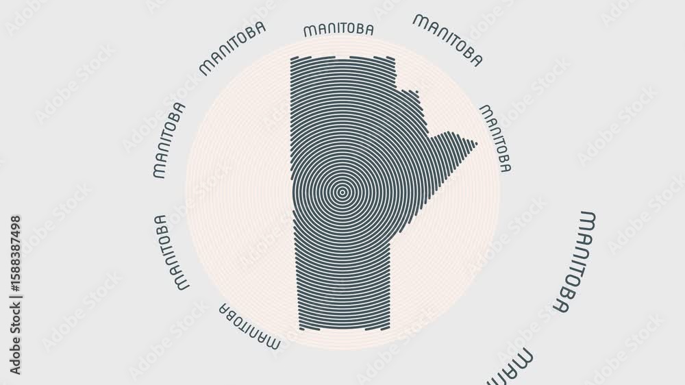 Poster manitoba shape with dynamic circles visual effect. animation of manitoba logo appearing from rotatin