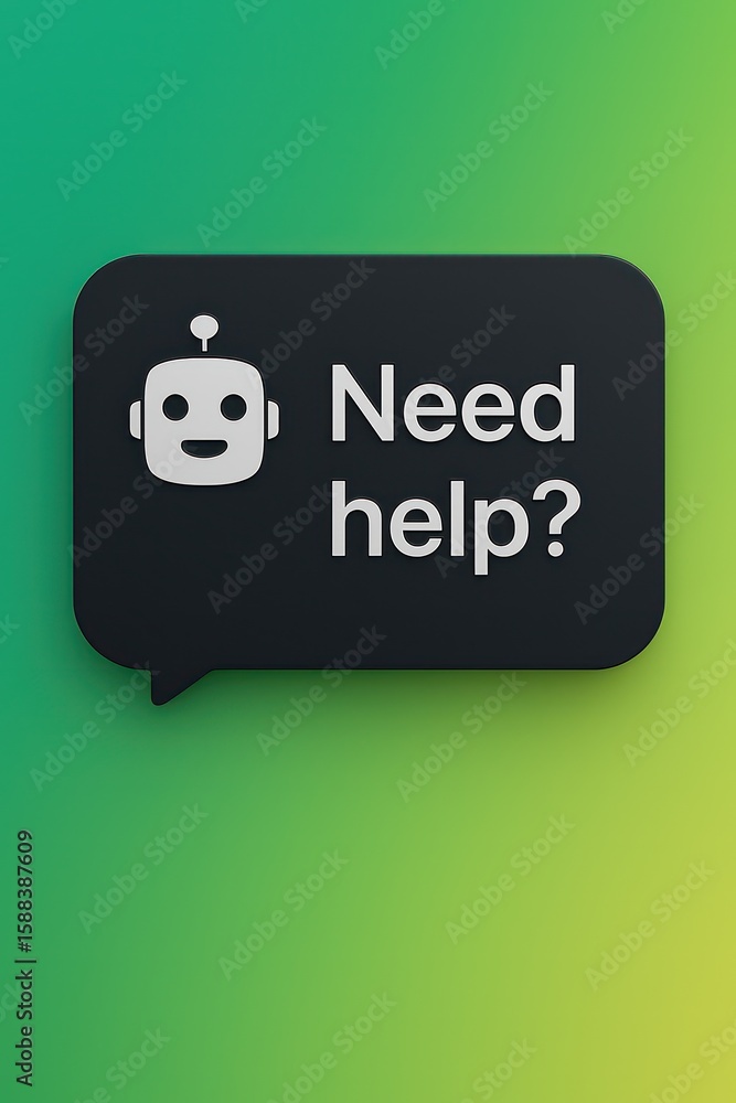 Poster a digital assistant offering assistance with the phrase need help? displayed in a speech bubble on a
