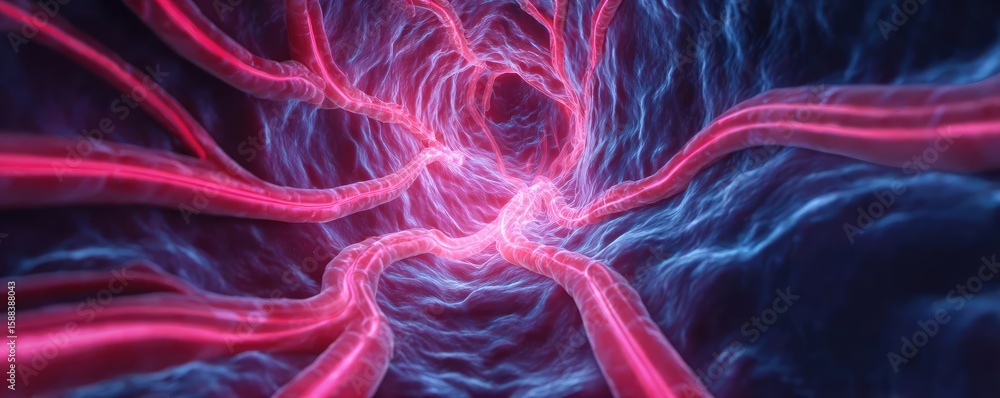 Poster urine output from bladder pressure concept. abstract visualization of flowing energy and digital pat