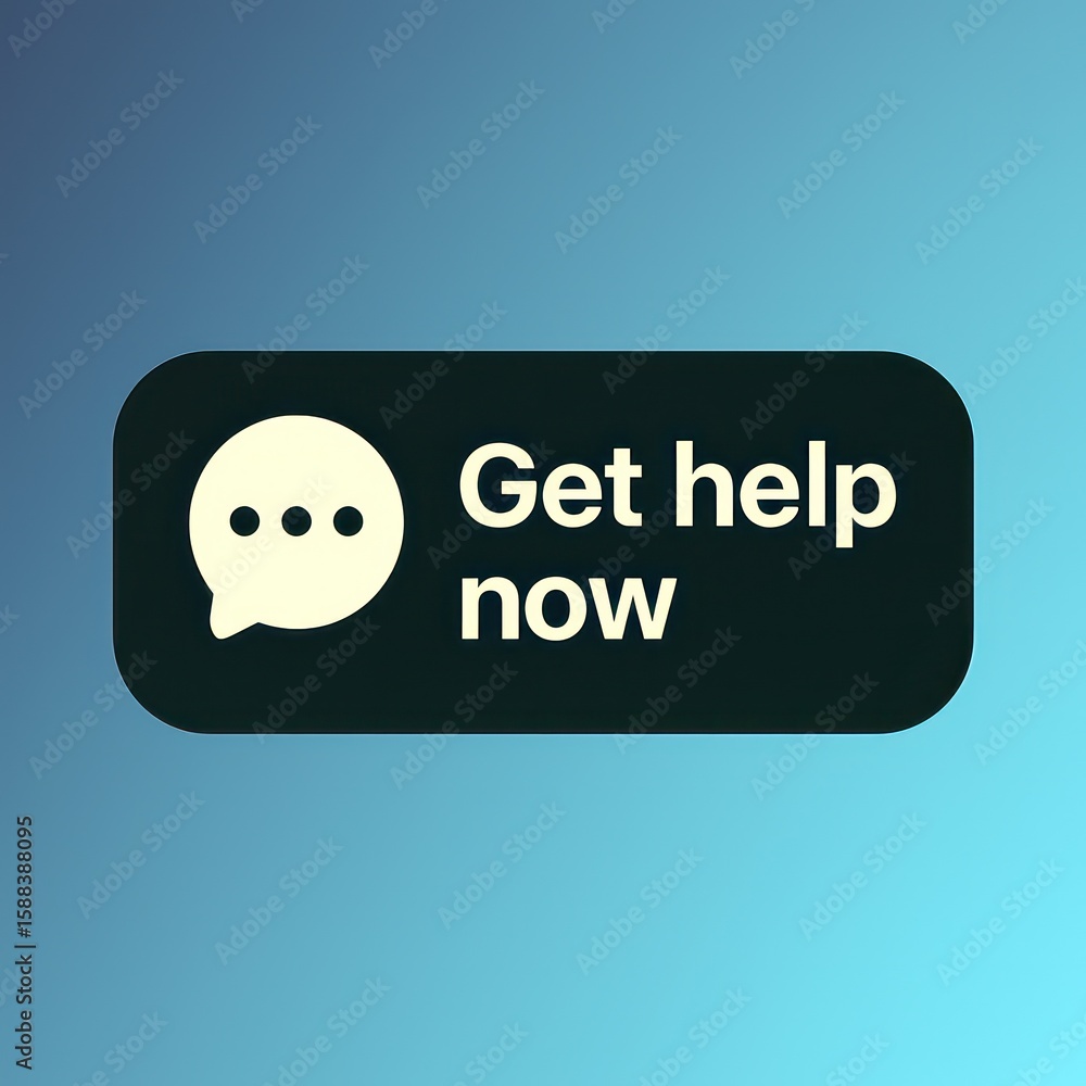 Poster a digital button get help now invites to immediate support on a gradient background. this sleek and 