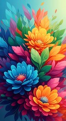 Vibrant floral arrangement in vivid colors brings a cheerful and artistic ambience to a space