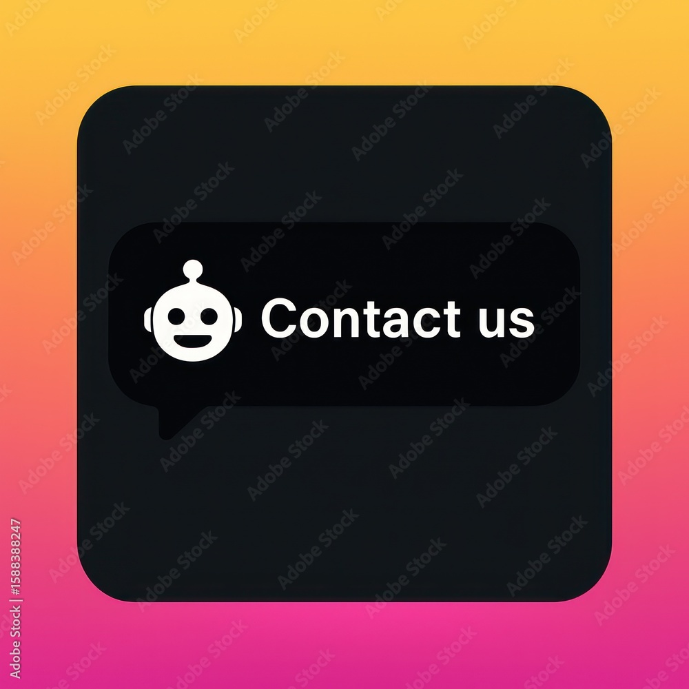 Poster a modern graphic showing a cheerful chatbot with the words contact us, symbolizing easy communicatio