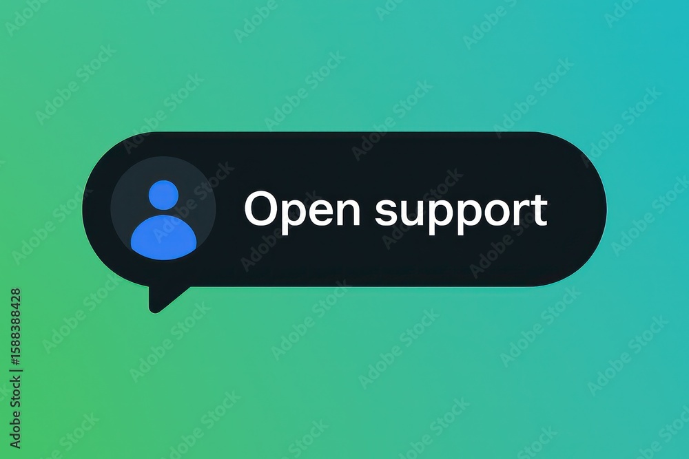 Poster a digital interface message bubble with open support caption and a person icon, conveying easy acces
