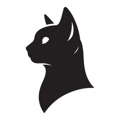 Black cat head cartoon vector illustration with cute kitten face silhouette