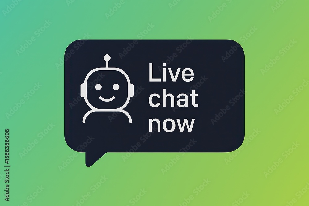 Poster a modern chatbot icon embedded within a speech bubble, offering live chat support to a customer with