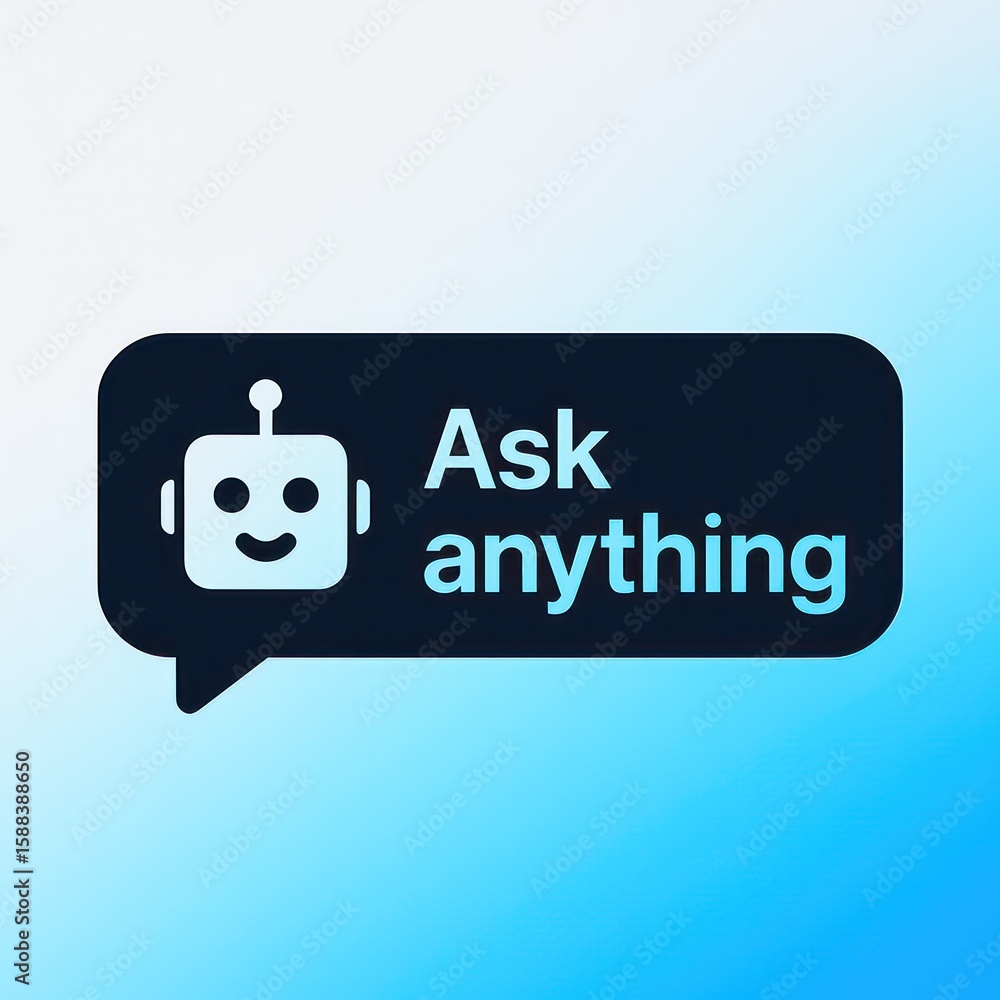 Poster a friendly robot encourages interaction and dialogue through a speech bubble inviting everyone to “a