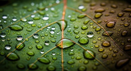 Dew Drops Clinging to a Green Leaf After Rain