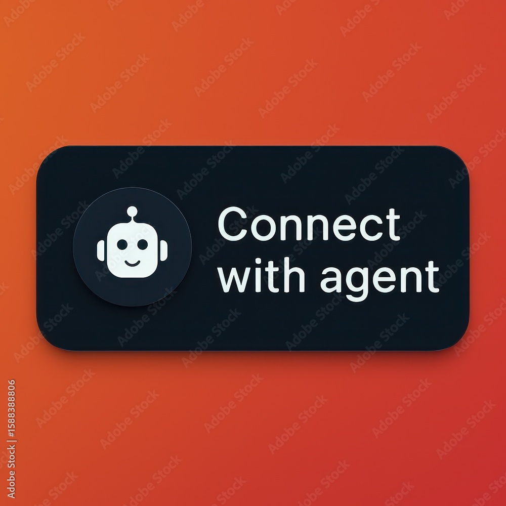 Poster an inviting chatbot icon, prompts a user to establish a quick connection with a helpful agent, strea