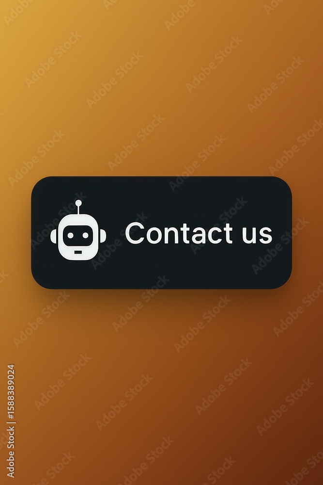 Poster an engaging digital button with the words contact us and a cheerful robot icon, set against a gradie