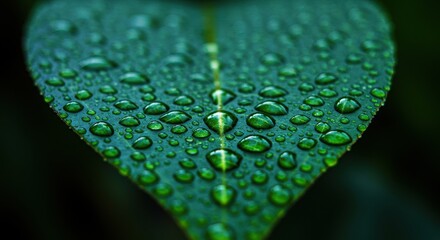 Green Leaf Covered in Water Droplets