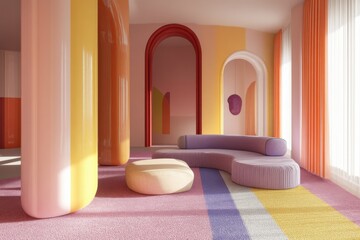 Vibrant interior design showcase modern space decor inspiration contemporary art bright colors minimalist aesthetic