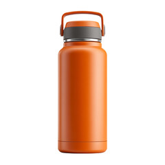 Orange thermos travel water bottle on transparent background