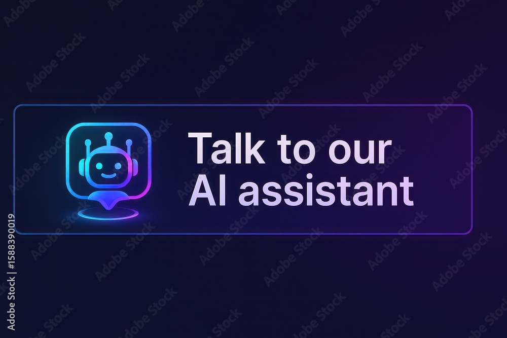 Poster an eye-catching digital button promoting user interaction with an ai assistant, evoking a sense of m