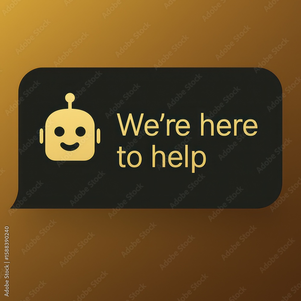 Poster a digital assistant chatbot offers support with a welcoming smile, promising helpful service, design