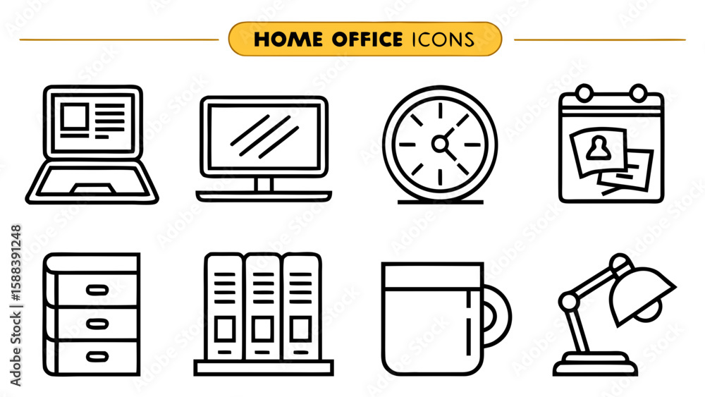 Fototapete home office outline elements present an array of workspace essentials for business, design, and prod