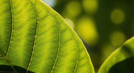 Translucent Green Leaf Veins Illuminated by Sunlight