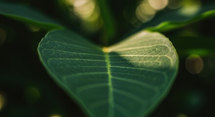 Close-up of heart-shaped taro leaf with visible veins