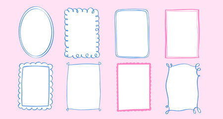 Whimsical Doodle Frames and Borders. Vector Wavy Decorative Frames Set with Hand-Drawn Lines and Coquette Charm