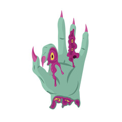 Isolated Monster Hand on white background for Halloween. Perfect for party invitations, decor or seasonal designs. Vector.