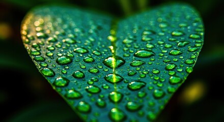 Heart Shaped Leaf Covered in Morning Dew