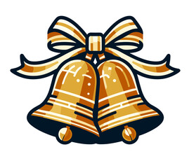 Golden bells with a ribbon on a transparent background for holiday celebration concept