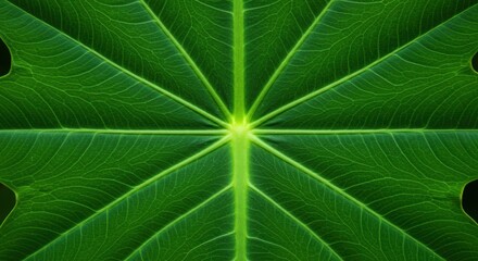 Close-up of a Vibrant Green Leaf with Veins Radiating